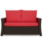 Rotes Gartenkissen Set für 2-Sitzer Polyrattan Gartensofa, 130x60x50 cm.