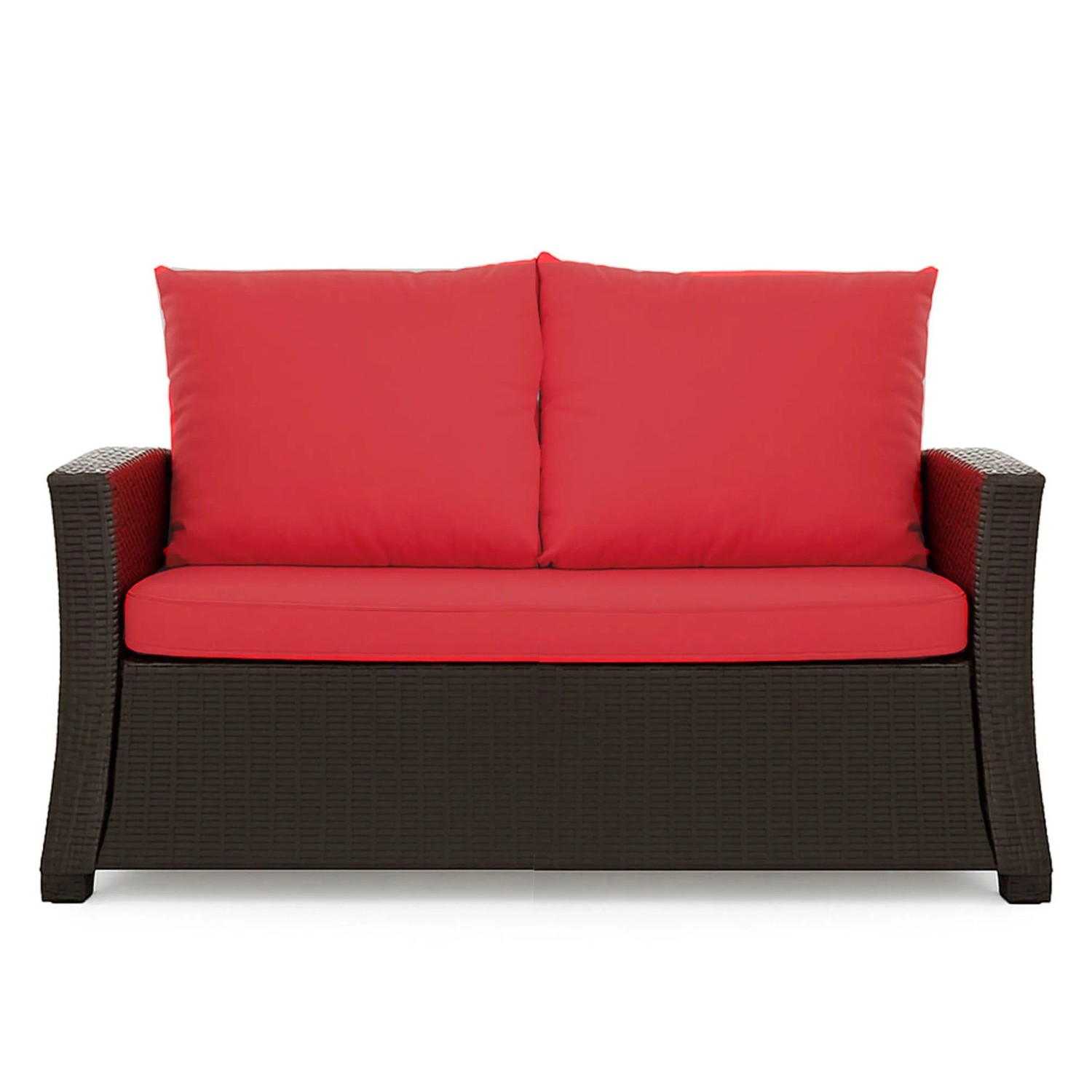 Rotes Gartenkissen Set für 2-Sitzer Polyrattan Gartensofa, 130x60x50 cm.