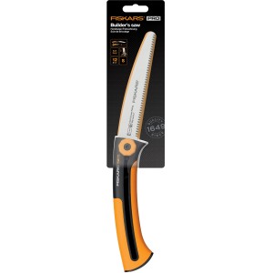 Fiskars Handsäge mit 16 cm Sägeblatt, orange-schwarzer Griff. Gartensäge für präzise Schnitte.