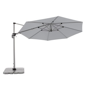 Hellgrauer Doppler Ampelschirm Active Ø 372 cm mit Dreh- und Neigungsfunktion.