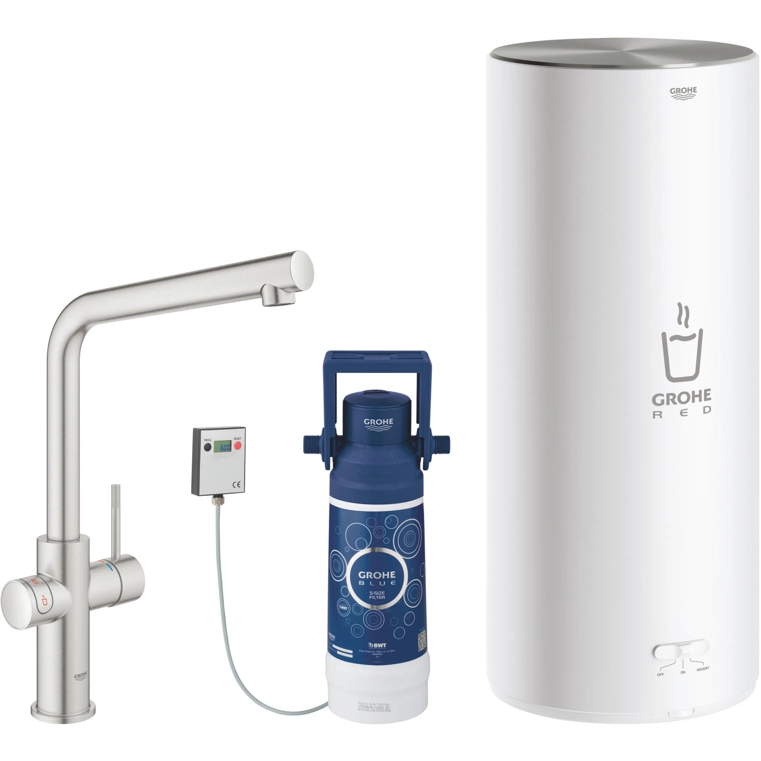 Grohe L-Auslauf Armatur und Boiler Red Duo L-Size Supersteel kaufen bei OBI