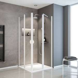 Schulte Eckdusche Sunny, 180x90 cm, Alpinweiß, Klarglas. 4-teilige Duschkabine mit Eckeinstieg.