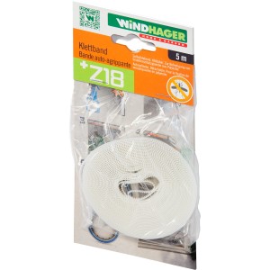 Windhager Fliegengitter Klettband, 5m Rolle, weiß-transparent, zur Insektenschutznetz-Befestigung.