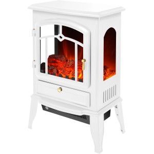 Weißer El Fuego Elektrokamin Como mit Heizung und simuliertem Flammeneffekt.