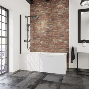 Schulte Badewannenaufsatz, 1-teilig, 140x80 cm, Mattschwarz, im Badezimmer mit Dusche.