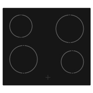 Schwarzes Glaskeramikkochfeld mit vier Kochzonen für die Flex-Well Classic Winkelküche.