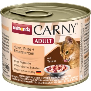 Animonda Carny Adult Katzen-Nassfutter mit Huhn, Pute und Entenherzen, 200g Dose.