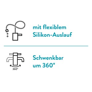 Flexiblem Silikon-Auslauf und 360° Schwenkfunktion für Küchenarmatur. Praktischer Einhebelmischer.