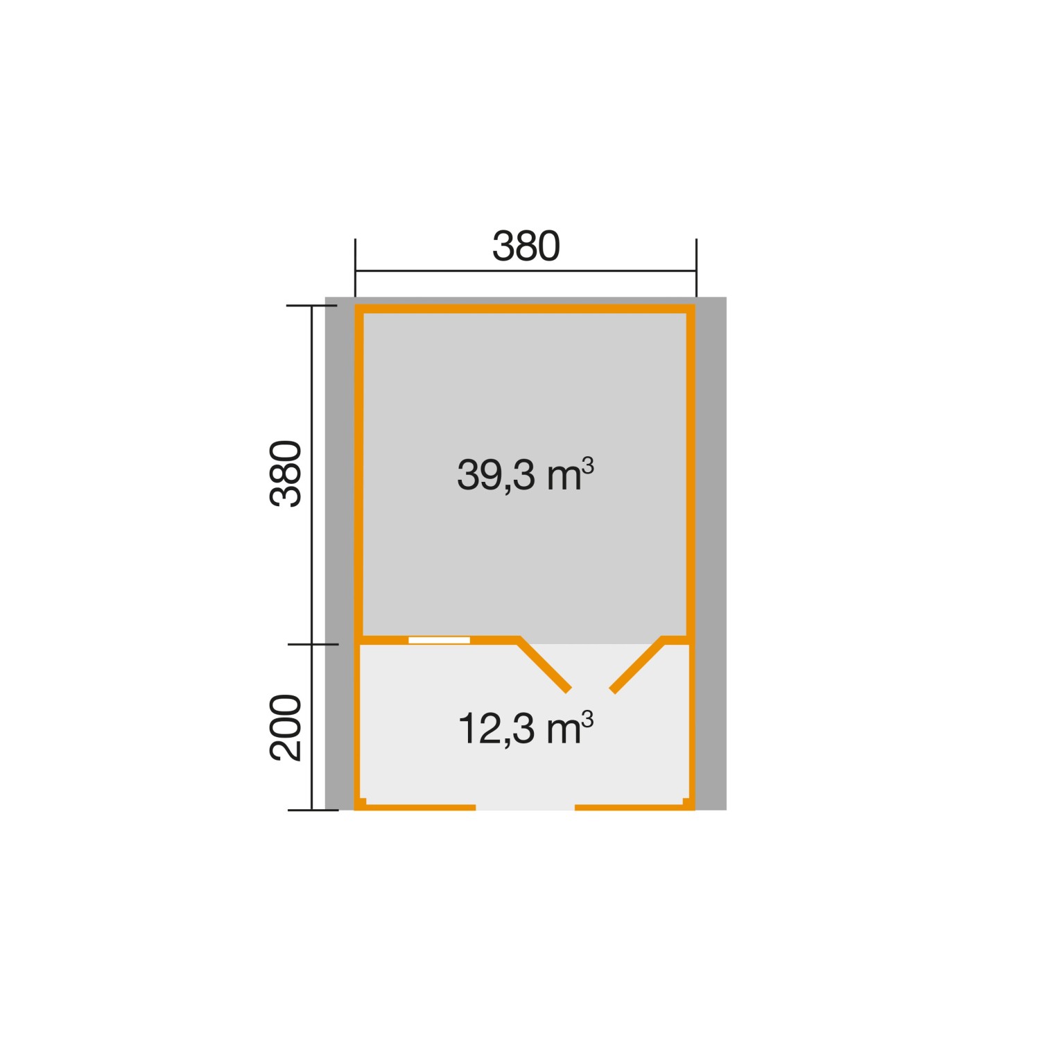 Grundriss Weka Holz-Gartenhaus 590 cm: Maße und Raumaufteilung des unbehandelten Gartenhauses.
