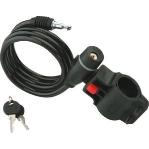 Burg Wächter Spiral-Seilschloss 1260, schwarzes Fahrradschloss mit Halterung und Schlüsseln.