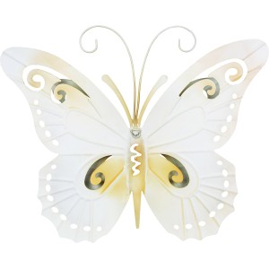 Dekorativer Metall-Schmetterling in Weiß/Beige für die Wand, 29,5 cm, Gartendeko.