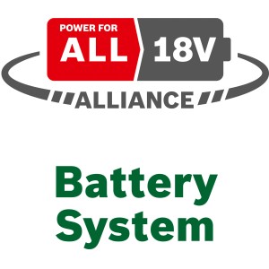 Bosch 18V Power For All Akku-System Logo für Gartengeräte wie die Akku-Baumschere.