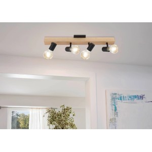Eglo Townshend 3 Spotleuchte, 4-flammig, schwarz-braun, Holz, für E27 Leuchtmittel