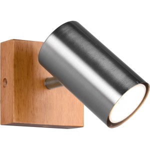 Trio Strahler Marley, 1-flammig, Nickel matt mit Holzsockel. Deckenspot für Wohn- und Schlafzimmer.