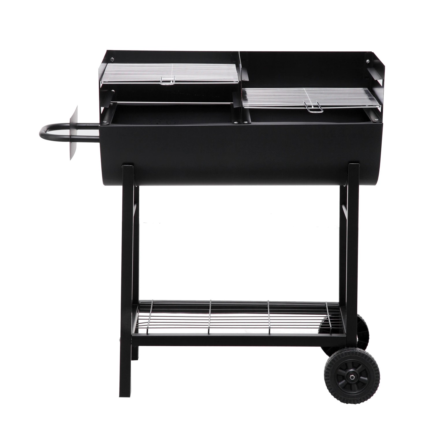 Schwarzes Tepro Grillfass Detroit mit Ablage und Rädern. Holzkohlegrill für Garten und Terrasse.