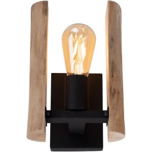 Wandleuchte Log von Just Light mit Holzdetails, 10W, Naturholz und schwarzer Fassung.