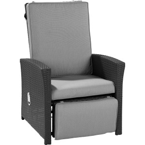 Lounge-Relaxsessel Vermont mit Polyrattan-Geflecht in Deep Water Concrete und verstellbarer Rückenlehne.