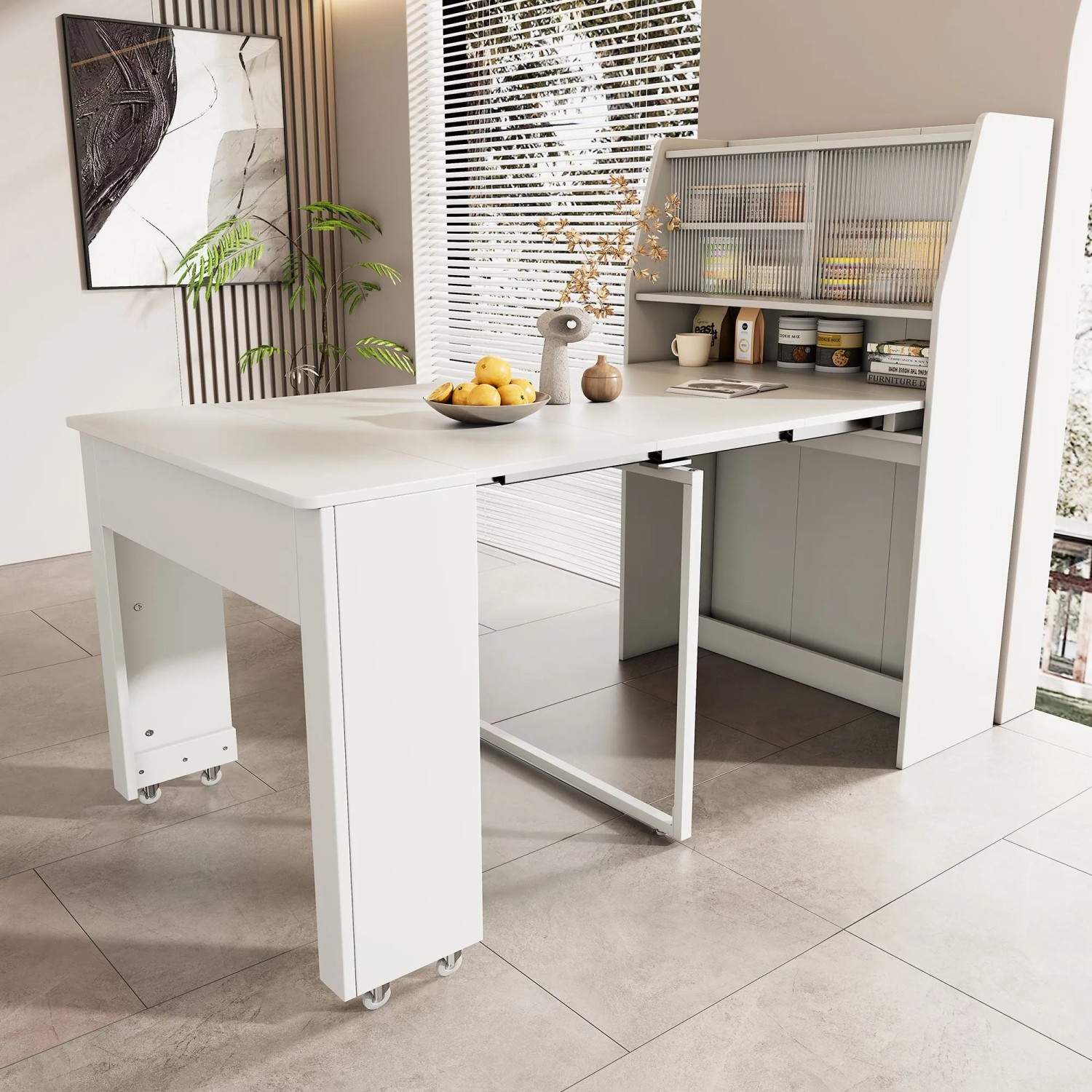 okwish Esstisch Rechteckig mit Stauraum/Stauschrank Einweg-Ausziehtisch 52/133 x 80 cm Weiß_2