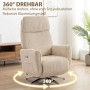 Cremeweißer HOMCOM Relaxsessel aus Cordstoff, 360° drehbar, mit elektrisch verstellbarer Rückenlehne und Fußstütze.