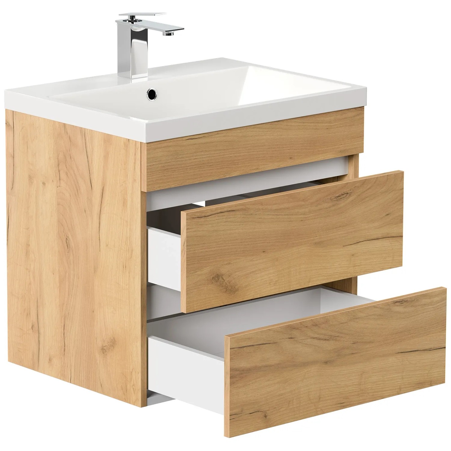 Posseik Badmöbel Fellini 60 in Eiche Gold mit Waschbecken und 3 Schubladen.