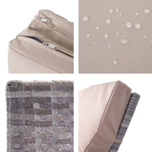 Detailansicht: MCW Sonnenliege D80, graues Rattan, beige Kissen, wasserabweisender Bezug mit Reißverschluss.