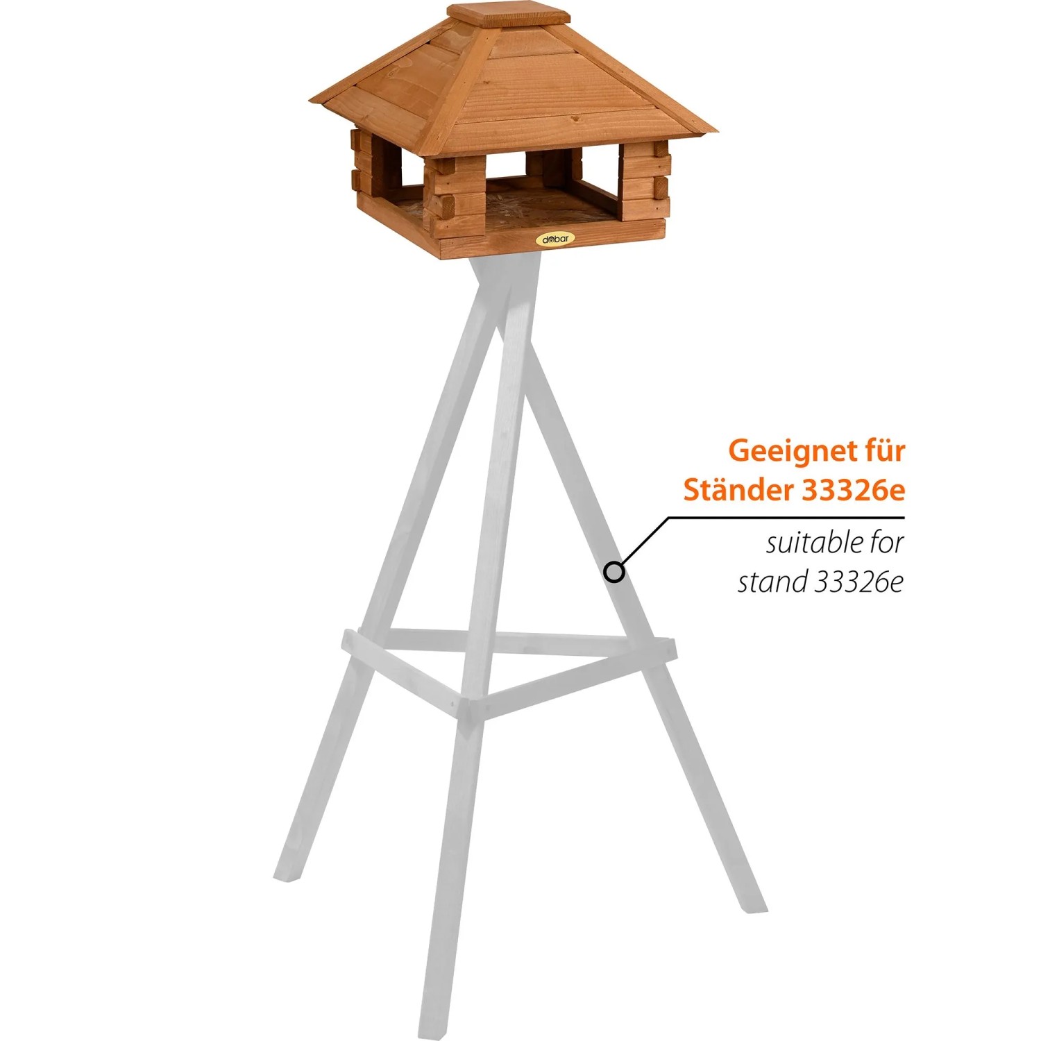 Dobar Vogelhaus Blockhaus aus Holz, viereckig, mit Holzdach. 37 cm. Robustes Vogelfutterhaus, auf Ständer gezeigt.