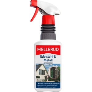 Mellerud Edelstahl- und Metall-Reiniger 0,5 l Flasche mit Sprühkopf.