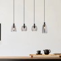Globo Pendelleuchte mit 4 Rauchglas-Schirmen, schwarz matt, modernes Design für Esszimmer und Wohnraum.