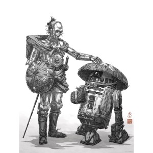 Komar Wandbild Star Wars Vision Samurai Droids 30 cm x 40 cm Schwarz-Weiß