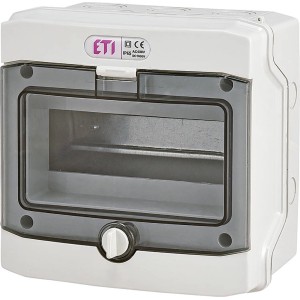 E2 Elektro AP Verteiler, 8-polig, grau, IP65, mit transparenter Tür.