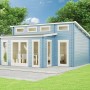 Finntherm Gartensauna Lausitz Prima aus Pinienholz, blau, mit Pultdach und Fenster für den Garten.