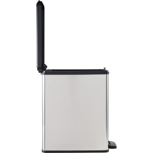 Curver Deco Slim Mülleimer, 25 l, Silber metallic, mit Pedal und geöffnetem Deckel.