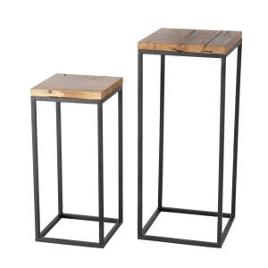 Boltze Tisch-Set Burano, 2 Beistelltische aus Holz und Metall, schwarz/natur, quadratisch.
