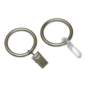 Gardinia Gardinenringe Europa, 10er-Pack, Silber-Satin, mit Klammern und Faltenlegehaken.