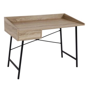 Moderner Schreibtisch J97 in Eiche-Optik mit Schublade und schwarzem Metallgestell.