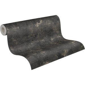 A.S. Création Vliestapete Uni Betonoptik Schwarz-Gold auf Rolle.