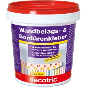 Decotric Wandbelagskleber, 750g Eimer mit rotem Deckel. Kleber für Wandbeläge und Bordüren.