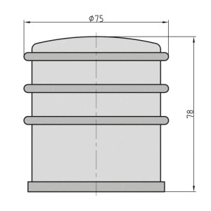 Technische Zeichnung: Basi Boden Türstopper Set, Edelstahl, Maße: Ø 75 mm, Höhe 78 mm.