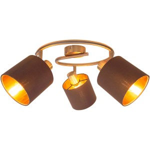 Näve Wand- und Deckenrondell Maron, 3-flammig, mit braunen Stoffschirmen und goldfarbener Innenseite.