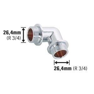 Verchromter Messing Gewinde-Winkel 26,4 mm (R 3/4) für Heizungs- und Trinkwasserinstallation.