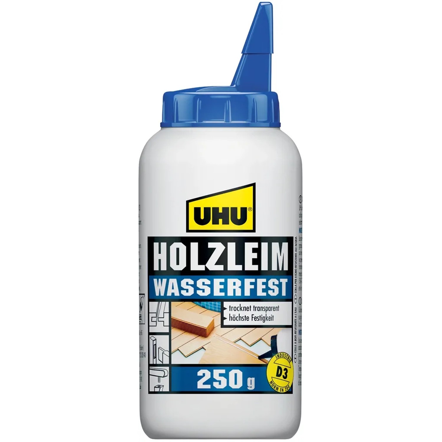 Uhu Holzleim wasserfest D3, 250g Flasche. Weißleim für Holz und Holzwerkstoffe.