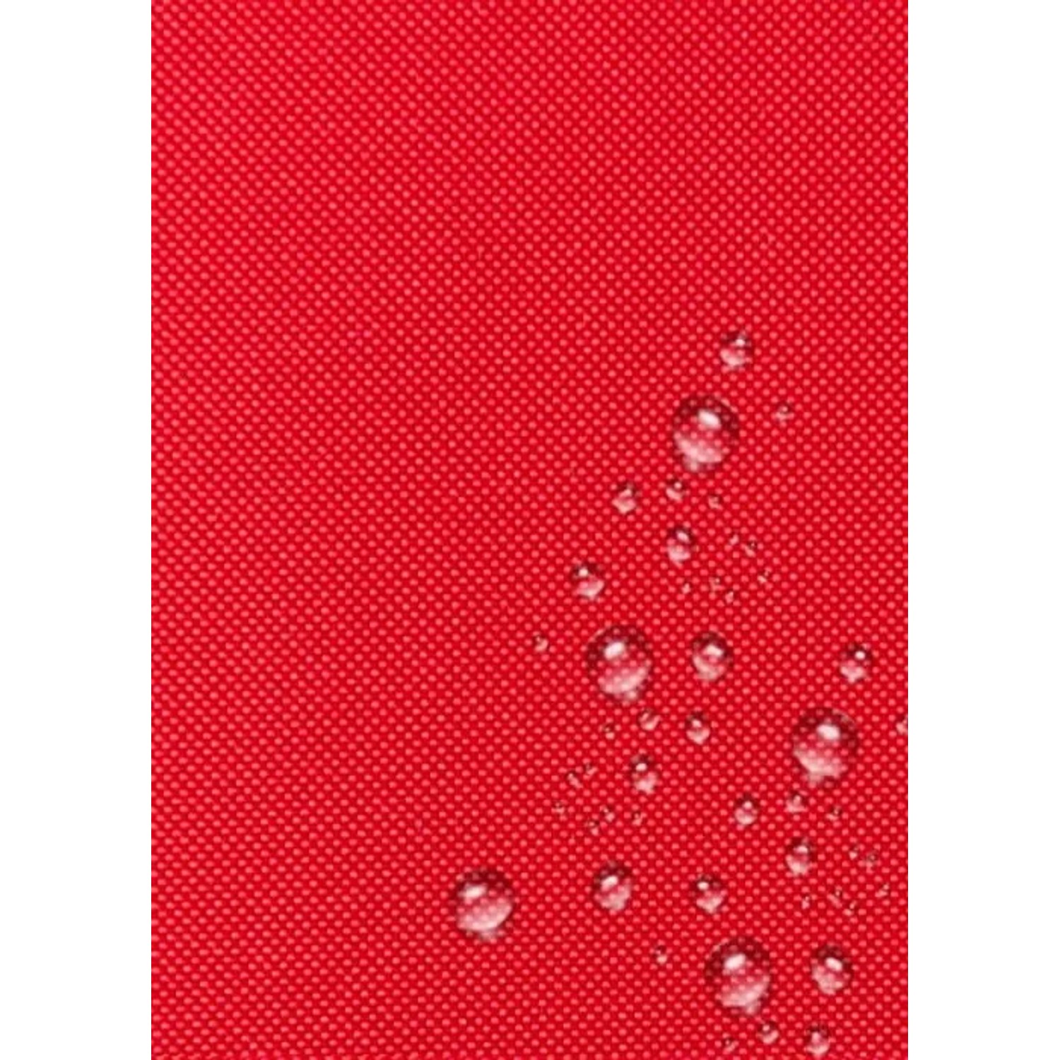 Detailaufnahme: Rotes Kissen für Hollywoodschaukel mit Wassertropfen, wasserabweisend.