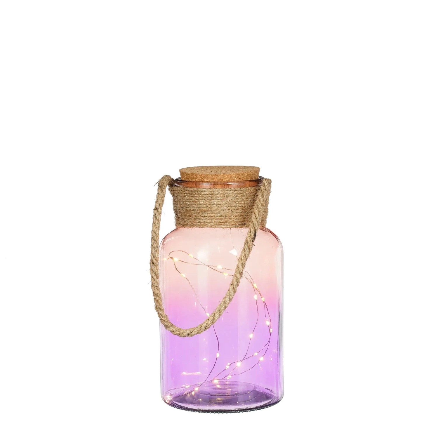 Dekorative Mica LED-Flasche, bunt sortiert, 27 cm hoch, mit Kordel und Korken.