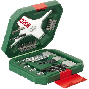 Bosch EasyDrill 1200 Akku-Bohrschrauber Set mit Akkus und Zubehör im grünen Koffer.