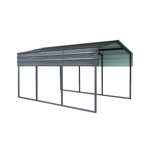 Westmann Carport Kopenhagen S aus grauem Metall mit Satteldach. Robuster Unterstand für Fahrzeuge.