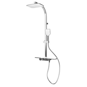 Schulte ExpressPlus Duschsystem Rain II mit Ablage White Style Thermostat, Brauseset mit Kopf- und Handbrause.