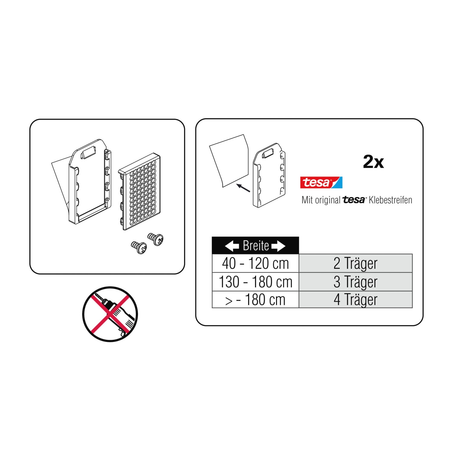 Gardinia Klebeträger Ideal für Rollos und Jalousien, 2er-Set. Montage ohne Bohren.