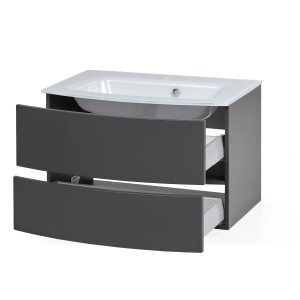 Held Möbel Einzelwaschtisch Salerno, 80 cm, Grau Matt, mit zwei offenen Schubladen und weißem Waschbecken.