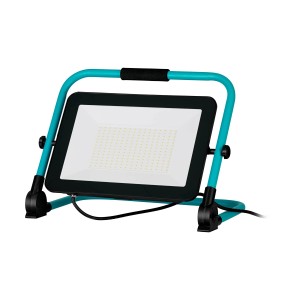 Eglo LED-Baustrahler Avelar 150W, schwarz-türkis, mit klappbarem Gestell für Baustelle und Werkstatt.