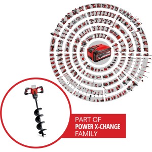 Einhell Akku-Erdbohrer GP-EA 18/150 Li BL-Solo mit Bohraufsatz. Teil der Power X-Change Familie.